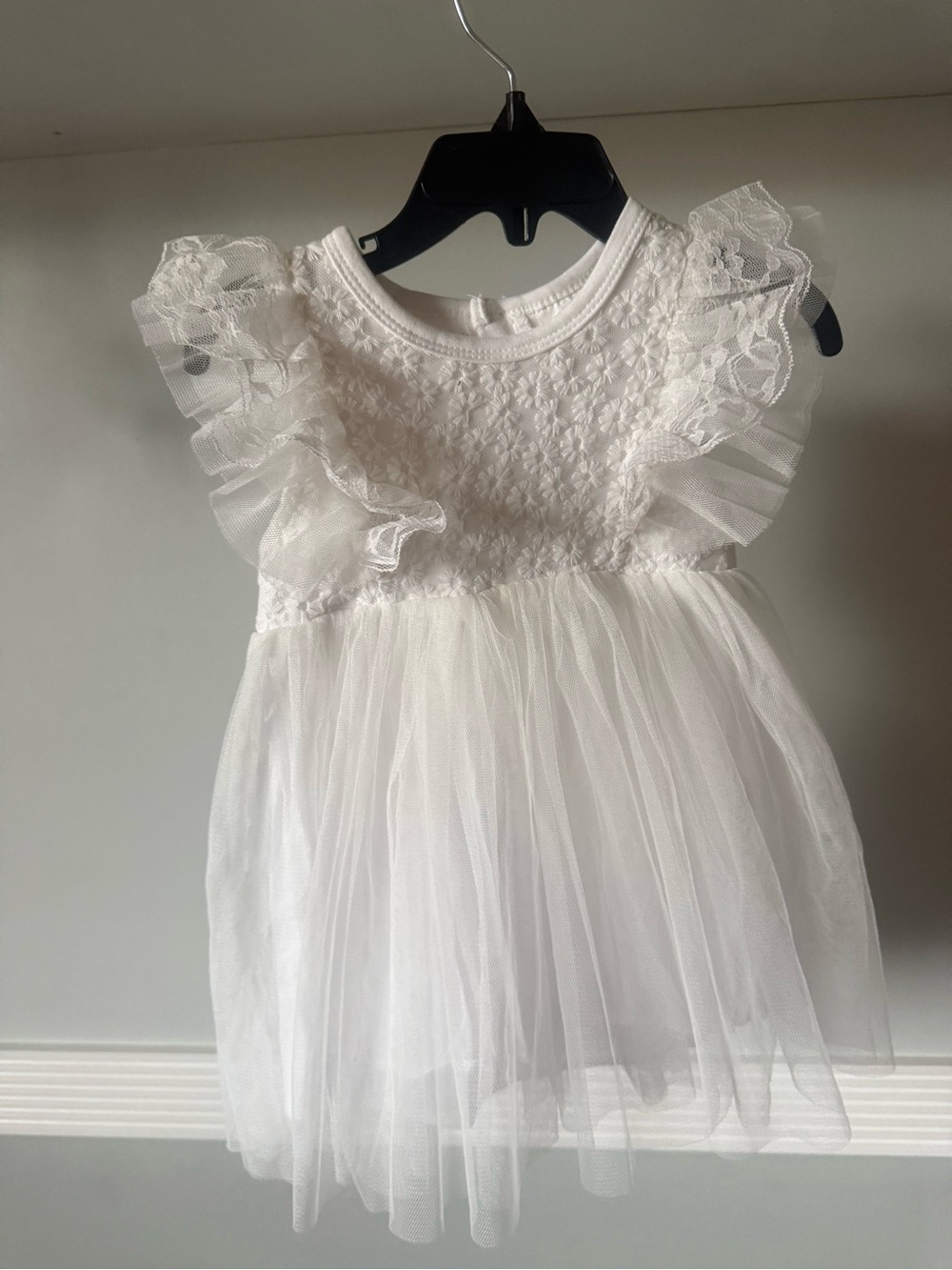 White Tulle Ruffle Sleeve Dress